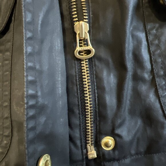 Tommy Hilfiger Waxed Utility Jacket Women's Blk Large With Gold Snaps & Zipper - Picture 7 of 13